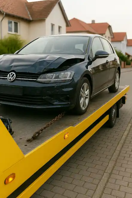Ein defektes Fahrzeug wird abgeschleppt, um es zum Autoankauf in Göppingen zu bringen.